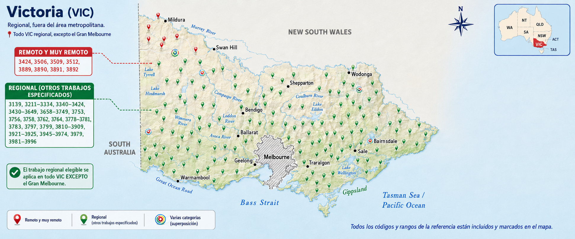 Mapa de Victoria — zonas y códigos postales elegibles
